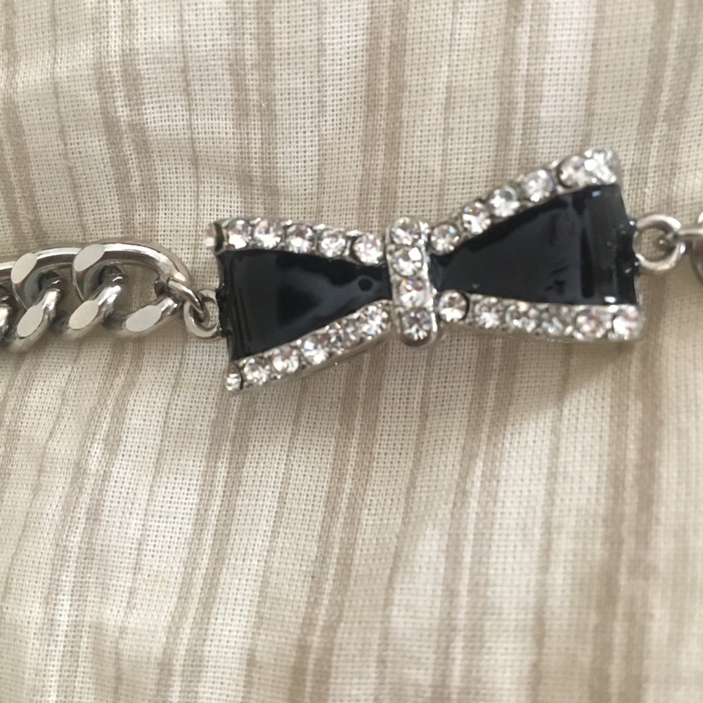 Lia Sophia Chain Bracelet Black Resin Studded Bow